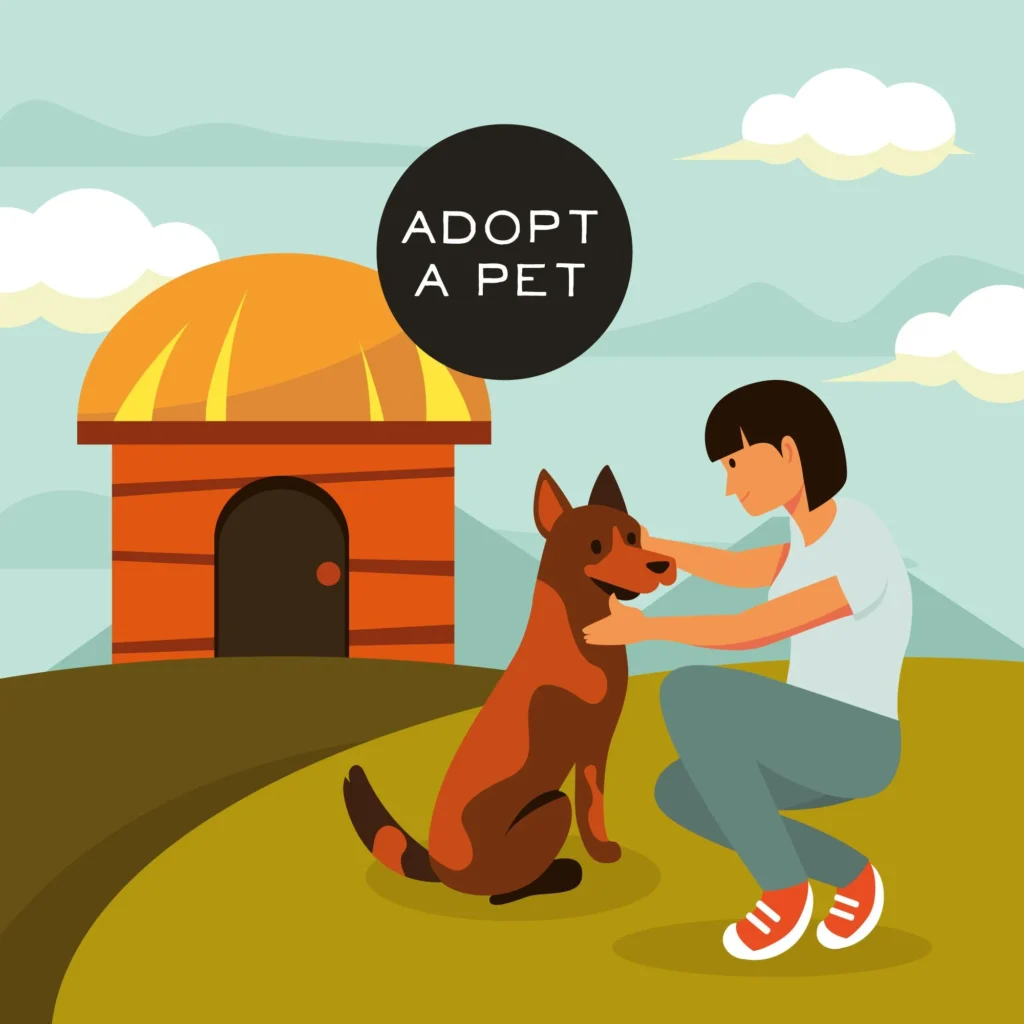 A graphic image of a woman petting a dog. The sign on the image says 'adopt a pet'. 

The 3-3-3-Rule of Adopting a Shelter Dog will help you help your new dog adjust to his new home.